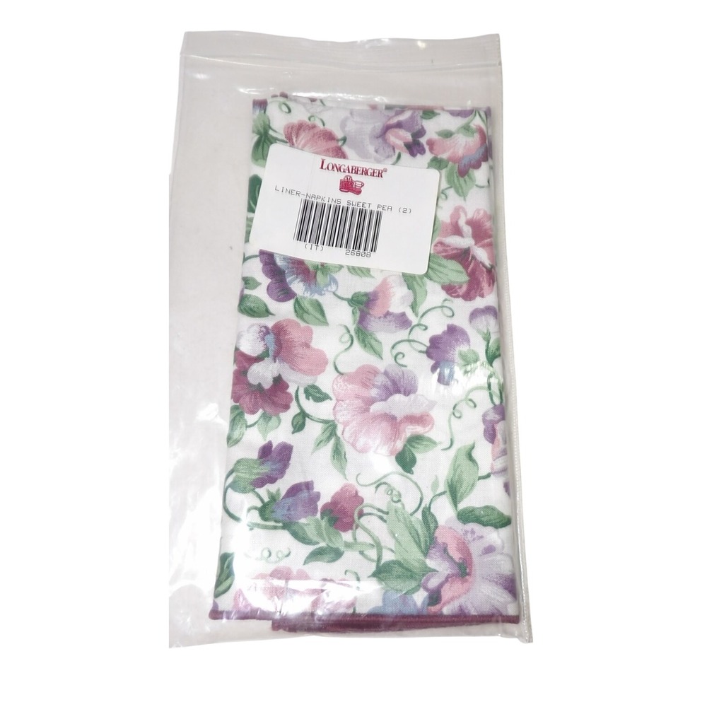 Longaberger Sweet Pea Napkins Set of 2 Floral Purple Pink White 26808 NIP